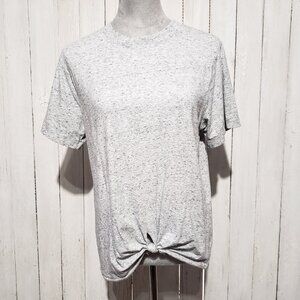 Calia M Top Tee Gray Heather Twist Knot Short Sleeve Athleisure Athletic Casual